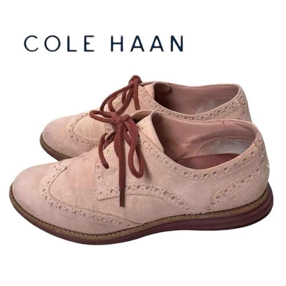 Cole Haan Womens Lunargrand Wingtip Oxford Pink Suede Sneakers 6.5